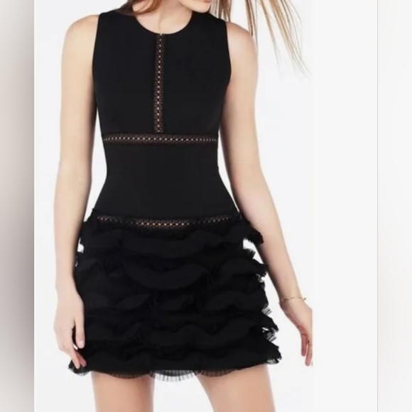 BCBGMaxAzria Black Ruffled Tiered Mini Dress